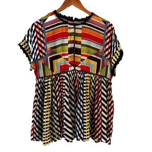 Conditions Apply Anthropologie Geometric Tunic Top Womens Size S Boho Multicolor